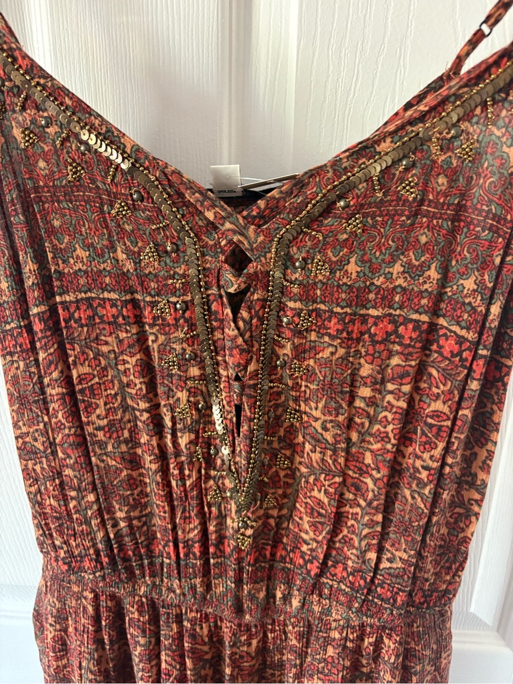 NWT American Eagle Boho Sequin Wide-Leg Jumpsuit Print Romper Size M - Picture 4 of 6
